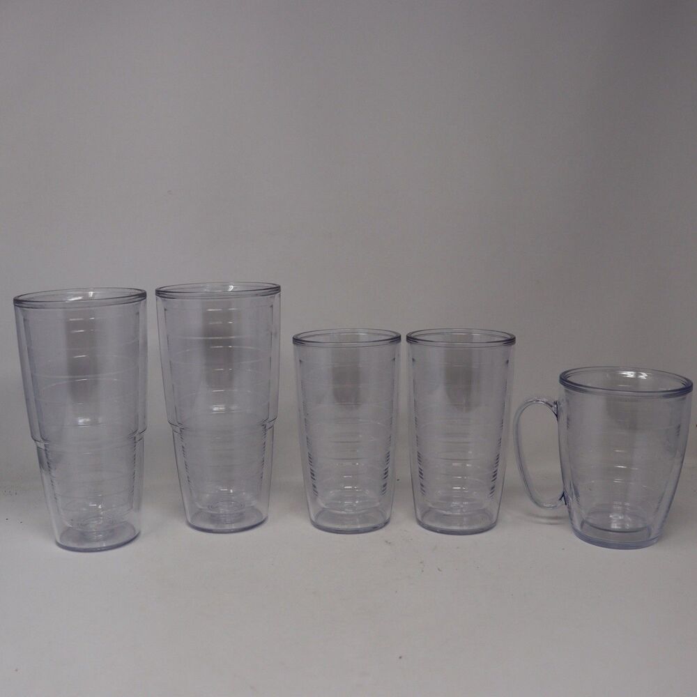 Lot Of 5 Clear Tervis Tumbler Made in USA Double Wall Insulated